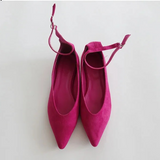 POINTED STRAP FLAT SHOES (LEATHER BLACK, SUEDE PINK, SUEDE BLACK 3COLORS!)