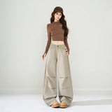 Light Brown Wash Fold Detail Wide Leg Jeans