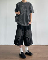 Rough Double Knee Half Denim Pants
