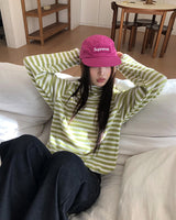 Taen ダイアゴナルボタン ストライプ フードTシャツ