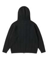 25FW ケーブルニットフーディージップアップ ブラック