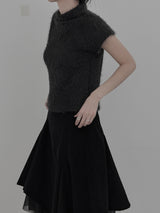 Anti-Fur Half-Pola Short-Sleeve Knit