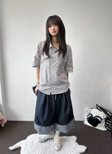Rolling Overalls Balloon Wide Bermuda 2Color