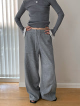 Solid color casual banding wide pants