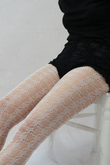 houndstooth check mesh tights (white)