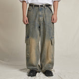 Yellow Washed Cargo Denim Pants