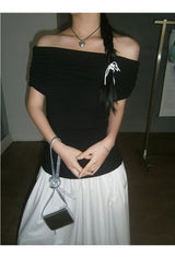 Black Macaron Bow Off Shoulder Tee