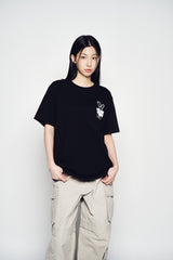 25SS NEWSPAPER RABBIT SHORT SLEEVE T-SHIRT BLACK