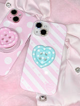 heart button phone grip - pink (magsafe)