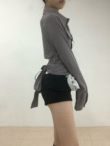 バックリボンストライプポケットシャツ