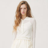SHEER LONG SLEEVED POLO - IVORY