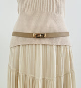 [Two-piece Set] Soche Ribbed Cap Knit Chiffon Skirt Set (Belt Set)