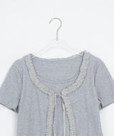 Pokapo Frill Layered Ribbed Short Sleeve Cardigan