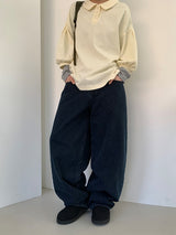Hibom ウォッシングワイドバルーンデニムパンツ