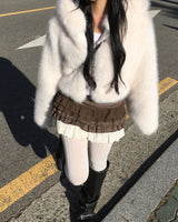 Pumkin check lace mini skirt