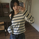 Giron Stripe One Off-Shoulder Unbalanced T-Shirt