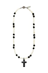 Antique mother of pearl two tone cross necklace
