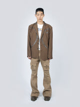 Circle Leather Patch Blazer (Brown Stripe)