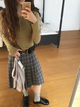 【即日発送】YWD PLAID PLEATS SKIRT + BELT (3color)