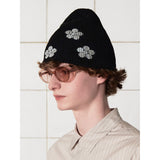 BUTTON FLOWER BEANIE / BLACK