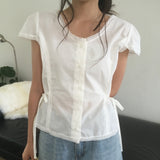 Melots Lace Waist Ribbon Short Sleeve Blouse (3 Colors) – Date Look