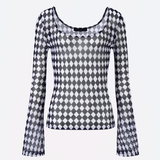 アーガイルメッシュロングスリーブTシャツ (ネイビー)