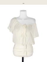 [ shimmer ] forget-me-not chiffon drape loose blouse