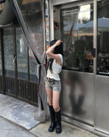 Stud short denim pants