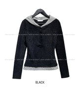 Sob Button Stripe Layered Hood