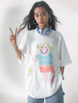 カジュアルドゥードルキッズギビングアサムズアッププリントルーズショートスリーブTシャツ