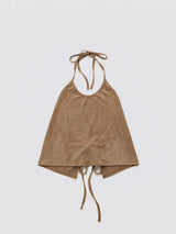 Halter-Tie Suede Apron_Camel