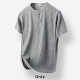 Nebi Shoulder Snap Henley Neck Short Sleeve T-shirt