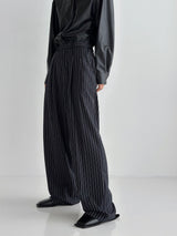 Pleddy ストライプバックバンディングワイドスラックス（2color）