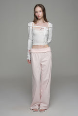 Lace tea straight pants, Pink
