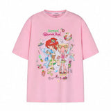 BETWEENAND xsunonebird Summer Loose Printed Top Two Color Pure Cotton Round Neck Short Sleeve T-shirt for Women