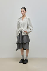 Shirring Zip-up Blouse Jumper_Grey