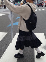Moel Check Dot Tiered Midi Skirt