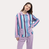 Royal Purple & Emerald Green Contrast Striped Sleep Set - 95% Cotton  Pajamas