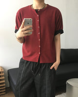 プラックニット半袖カーディガン