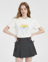 Canola Bloom Check Ribbon T-shirt Ivory