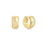 gold cosmic chunky huggie hoop 14k gold plating + 925 silver earrings E066-09G
