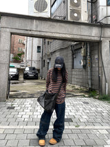 クロススリットステッチデニムパンツ