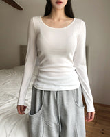 [U-BASIC]オビベーシックスリムUネック長袖Tシャツ