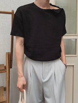 Uke ショルダーヘンリーネックマッスルフィットハーフニット