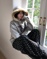 America Dirty Printing Brushed Fur Hood Zip-Up