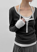 [MADE] Hato Layered Halter Henley-Neck Long-Sleeve Tee