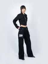 Crop Double Collar Shirts (Black)