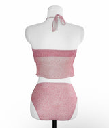[ 3-piece / watery pink ] camellia frill halter bikini