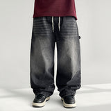 Oil waistband deep-washed capanger denim wide pants (3 colors)