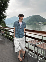 Linen check half shirts